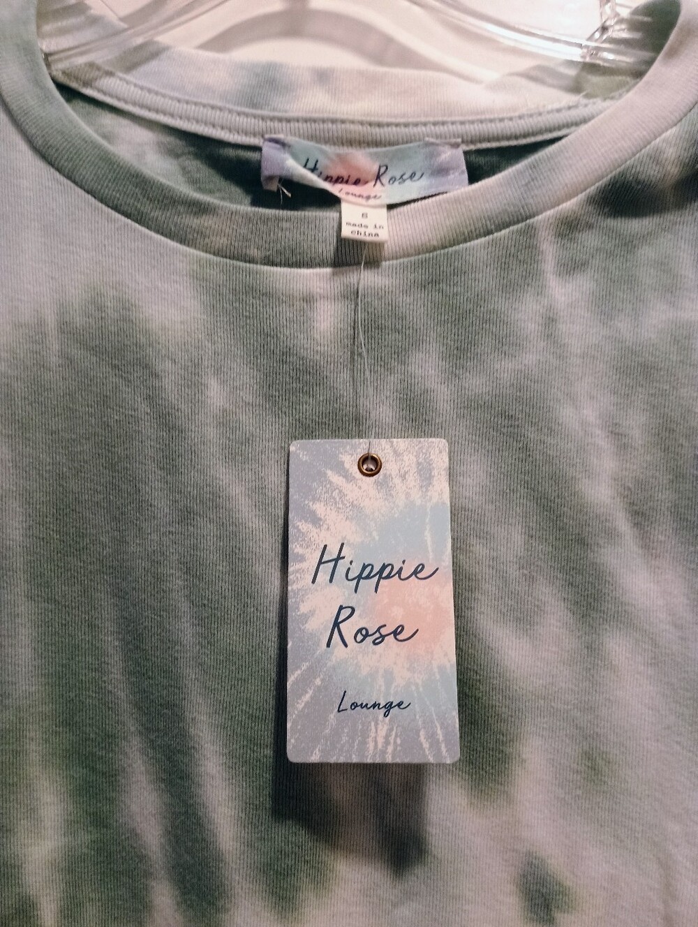 Hippie Rose Green and White Tie-Dye Knot Front Tee - Picture 3 of 5